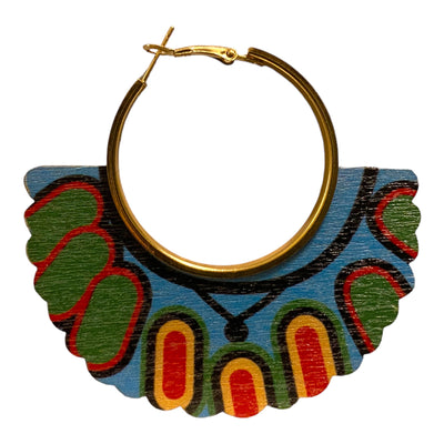 Circle Hoop Ethnic Boho Print Wooden Earrings (Various Colors)