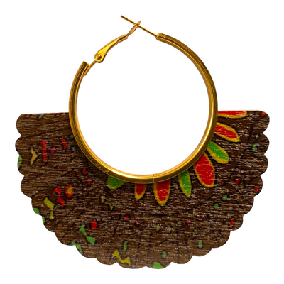 Circle Hoop Ethnic Boho Print Wooden Earrings (Various Colors)