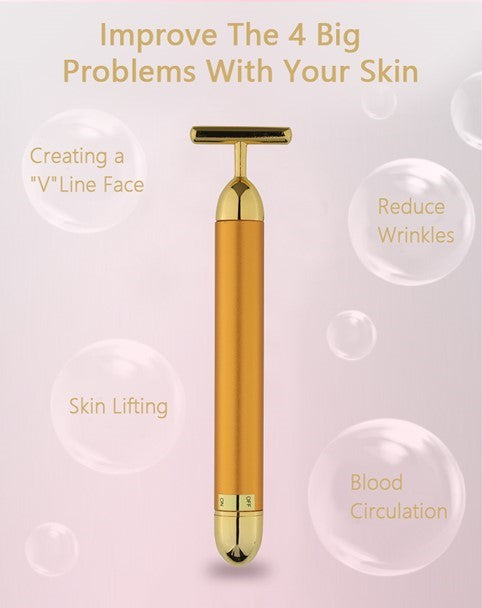 24K Gold Energy Vibrating Beauty Facial T-Bar Massage Roller